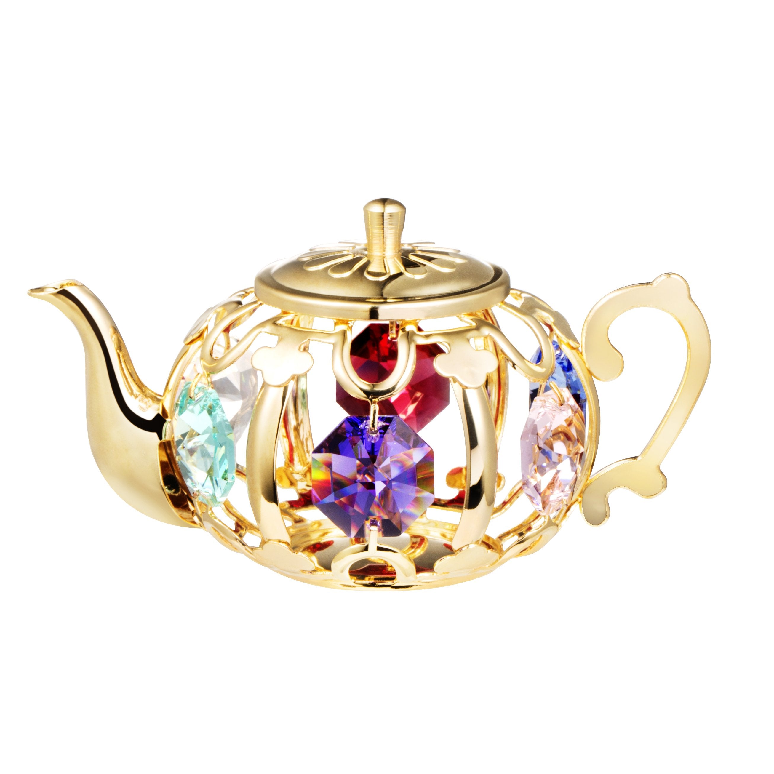 24K gold/silver plated teapot with Swarovski crystal element Maroon Jason