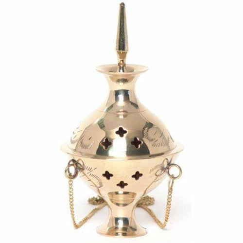 Hanging Brass Burner for cone incense and resins-  4", 6" and 8" Alabaster