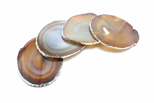 Agate Coasters with Silver Trim, Set of 4 Green Ares