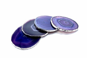 Agate Coasters with Silver Trim, Set of 4 Green Ares
