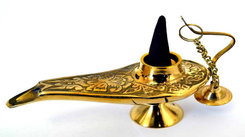 Mini  Brass Genie cone Burner and  Lamp -5" Alabaster