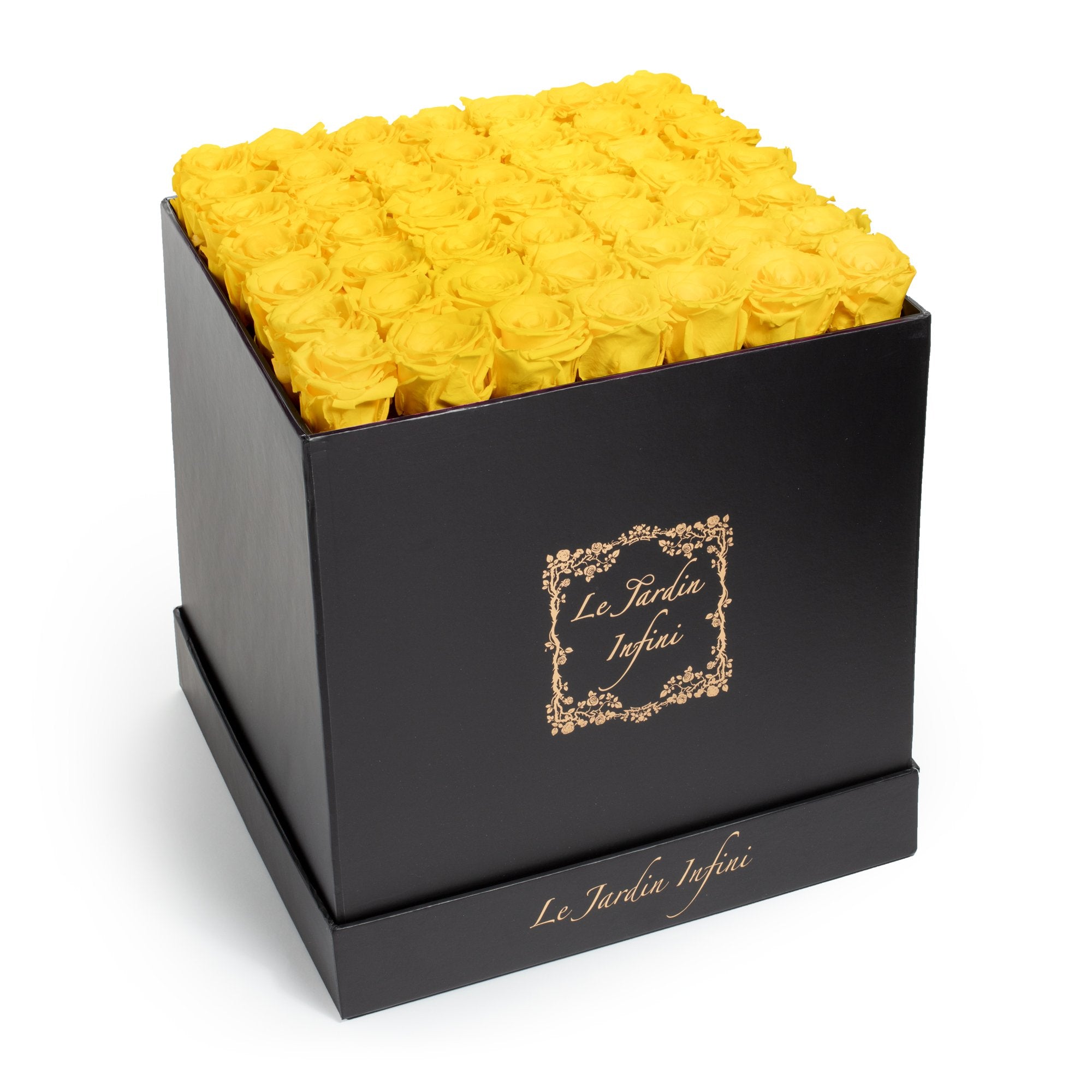 Yellow Preserved Roses - Large Square Black Box