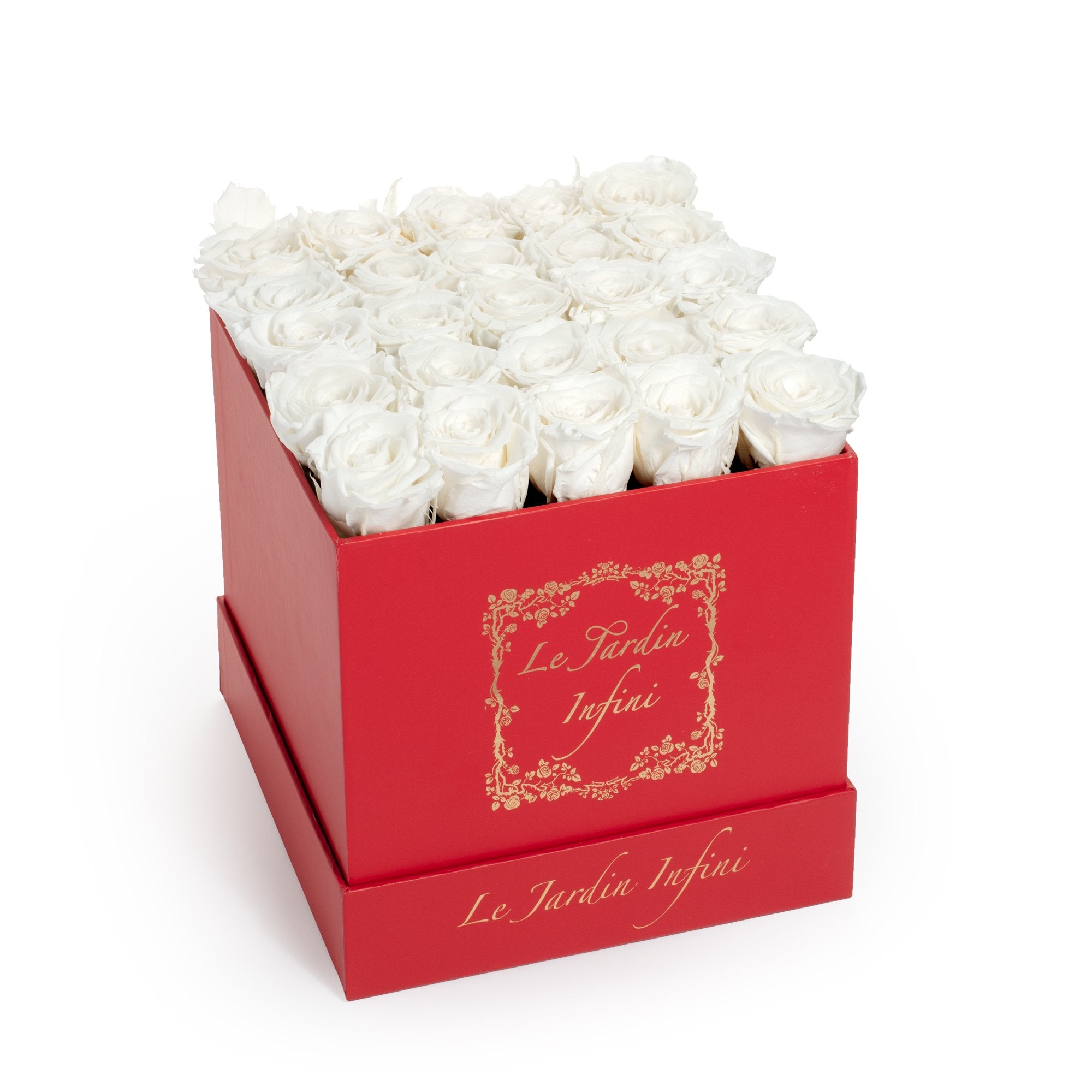White Preserved Roses - Medium Square Red Box Castorite