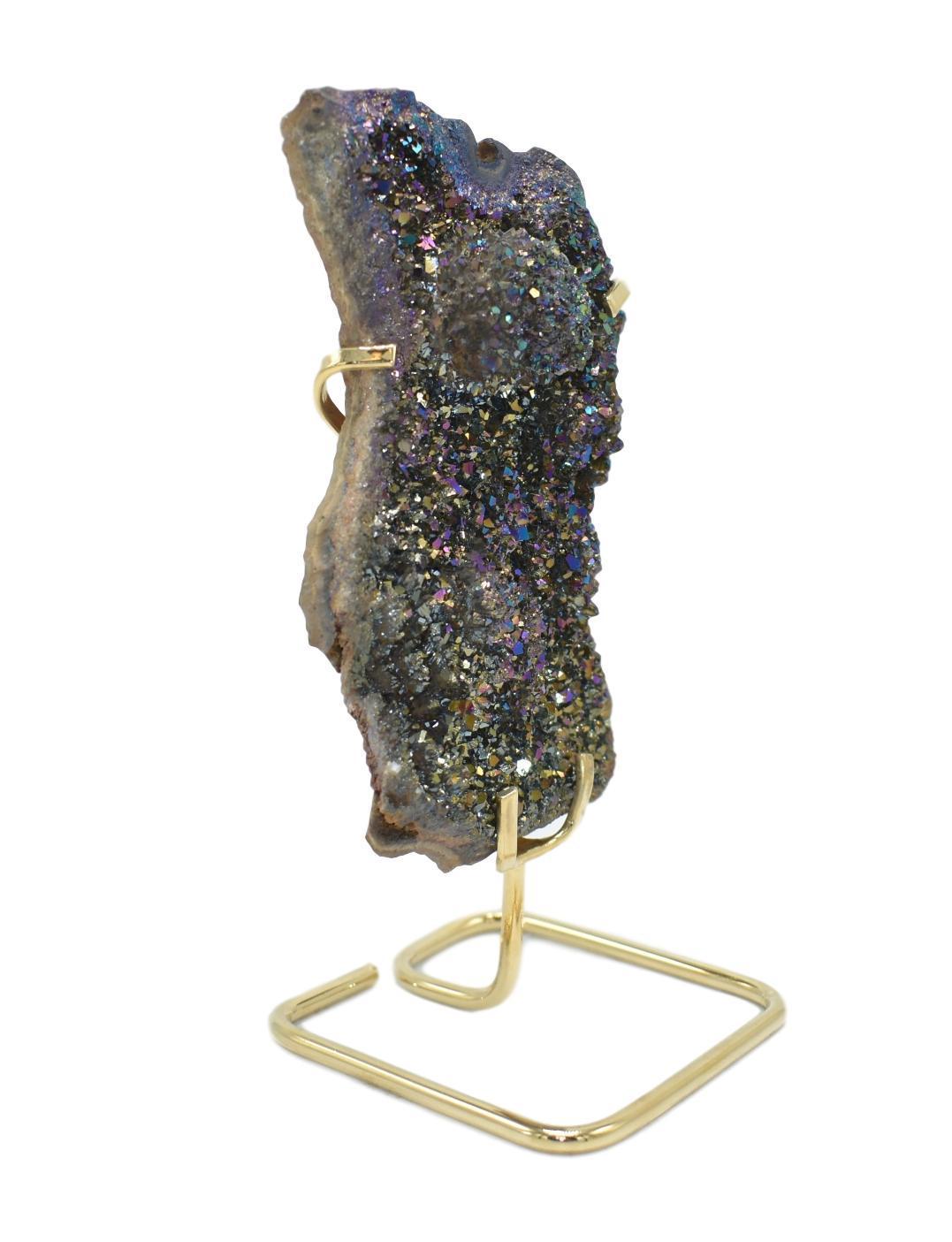 Metalized Amethyst Cluster on Wire Stand Green Ares