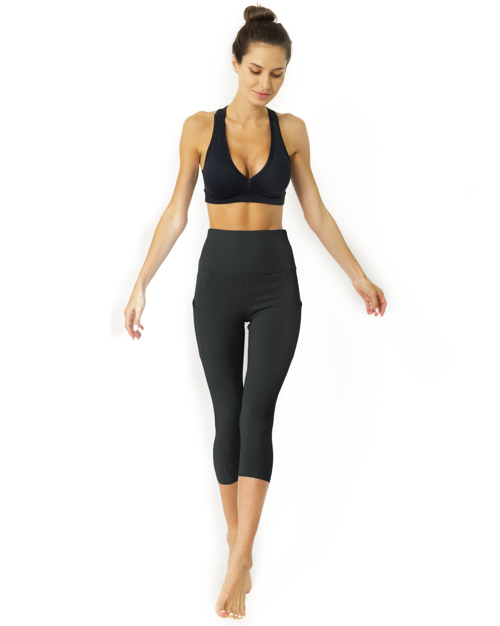 High Waisted Yoga Capri Leggings - Slate Grey Lazurite
