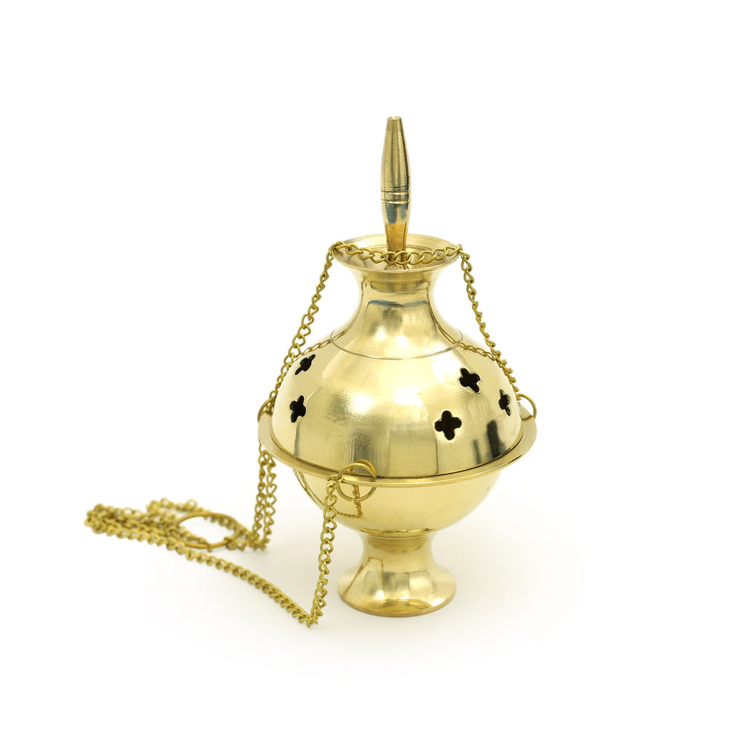 Hanging Brass Burner for cone incense and resins-  4", 6" and 8" Alabaster