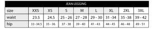 sizing chart for black and white leggings. 