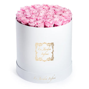 Soft Pink Preserved Roses - Large Round White Box