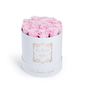 Soft Pink Preserved Roses - Medium Round White Box