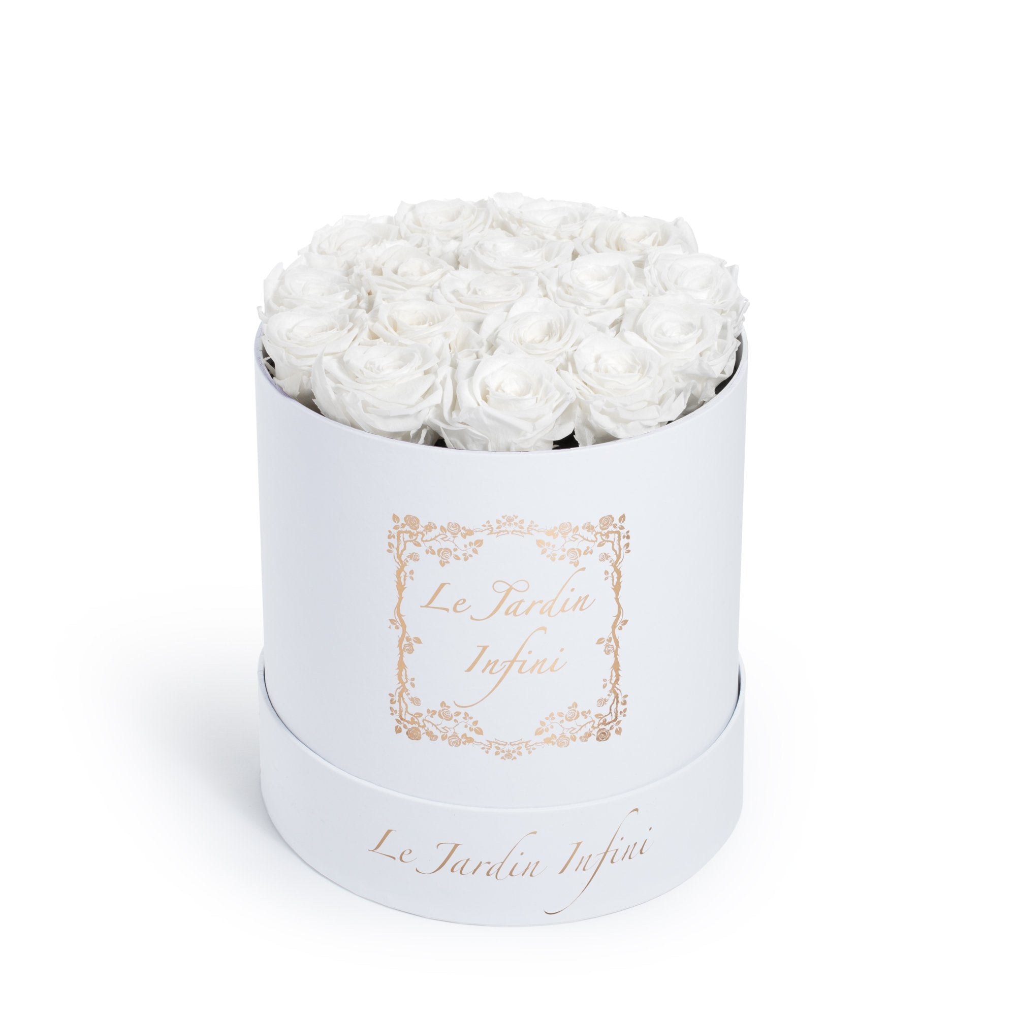 White Preserved Roses - Medium Round White Box