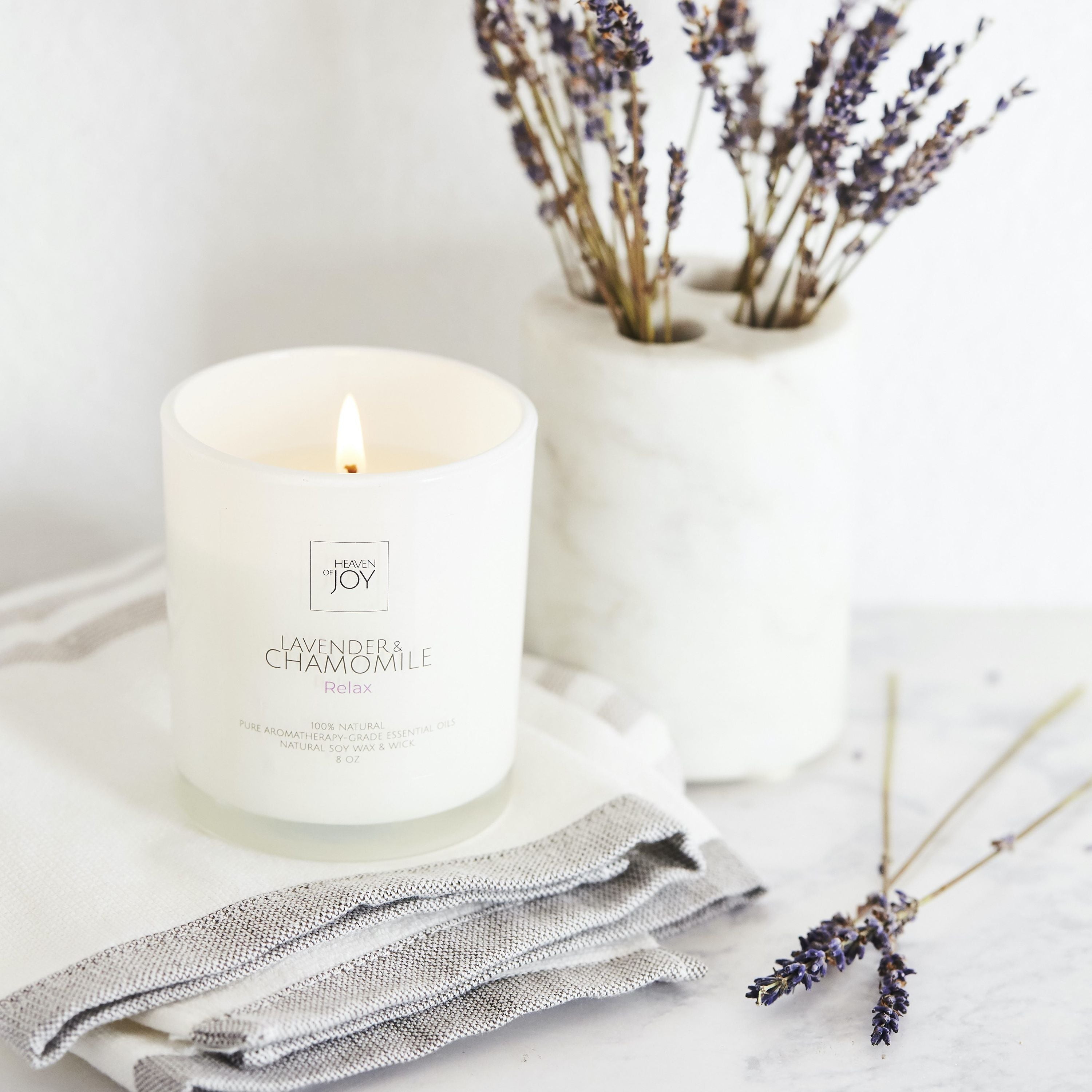 Lavender & Chamomile Candle, Aromatherapy Candle, 100% Natural Indigo Helios