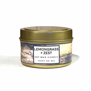 Lemongrass + Zest Aromatherapy Soy Wax Candle Indigo Poseidon