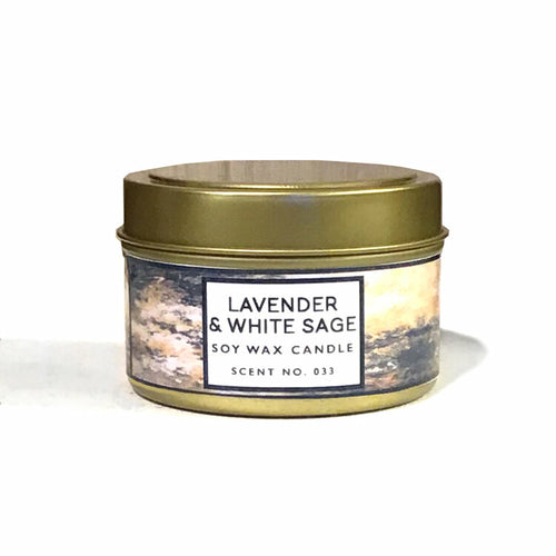 Lavender + White Sage Aromatherapy Scented Soy Wax Candle Indigo Poseidon