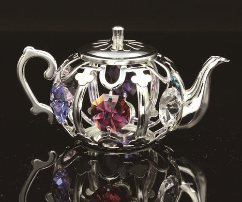 24K gold/silver plated teapot with Swarovski crystal element Maroon Jason
