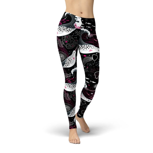 Jean Pink and White Narwhals Leggings