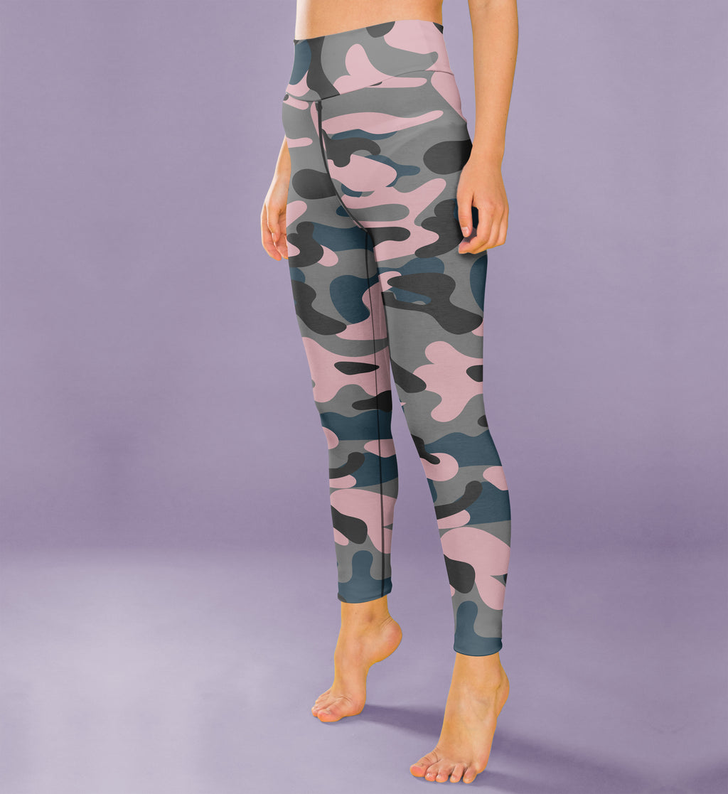 mauve camo leggings that is athlesiure wear. work out in mauve camo leggings or lounge in mauve camo leggings. 