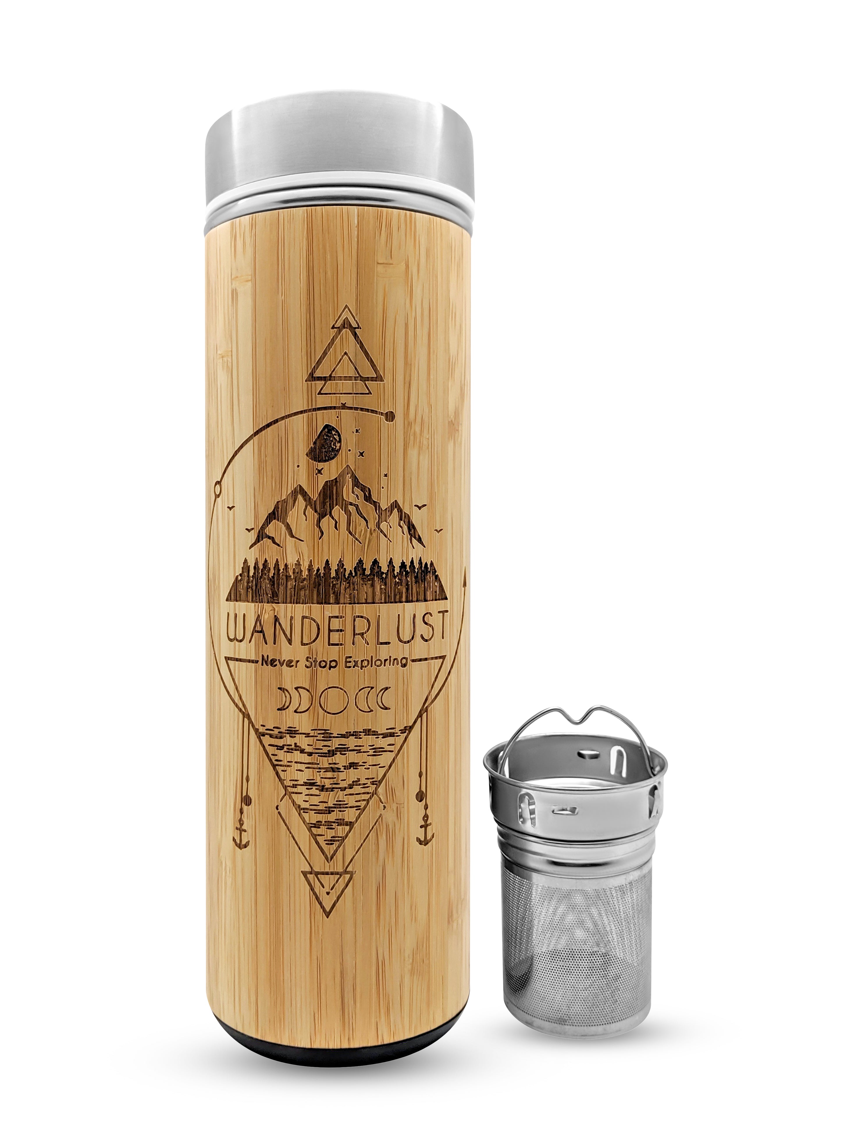 17.9oz WANDERLUST Premium Insulated Bamboo Water Bottle Fuchsia Helen