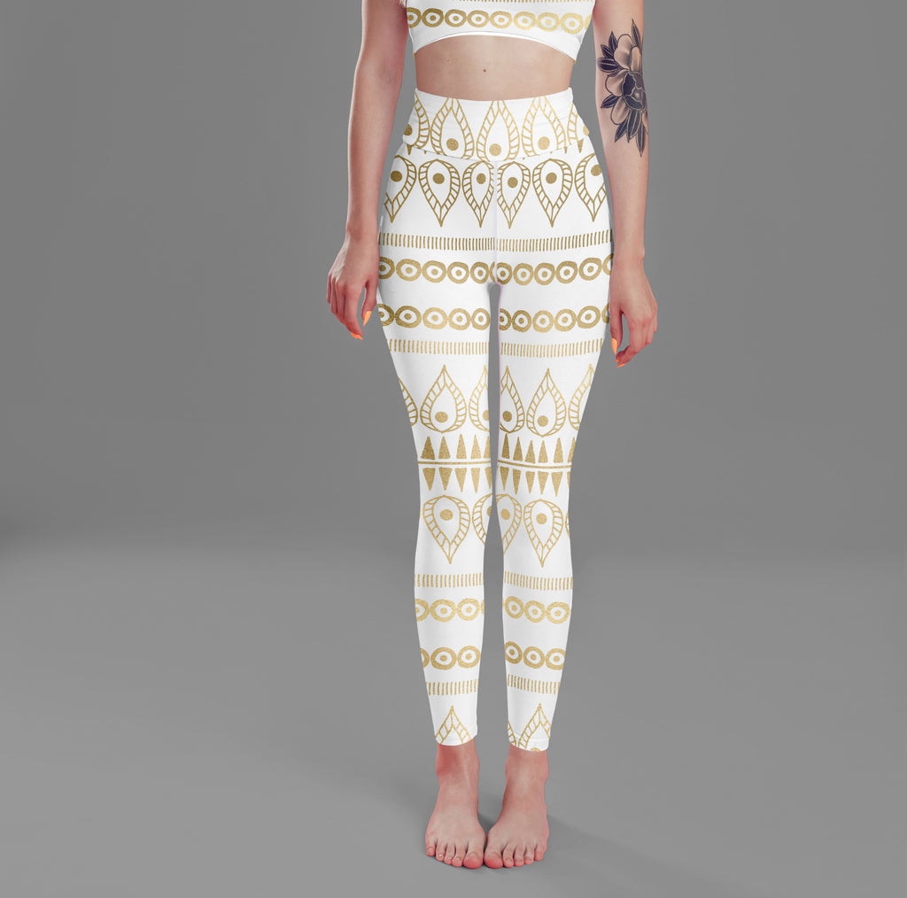 Bohemian Gold White High Waist Yoga Leggings Lavender Millie