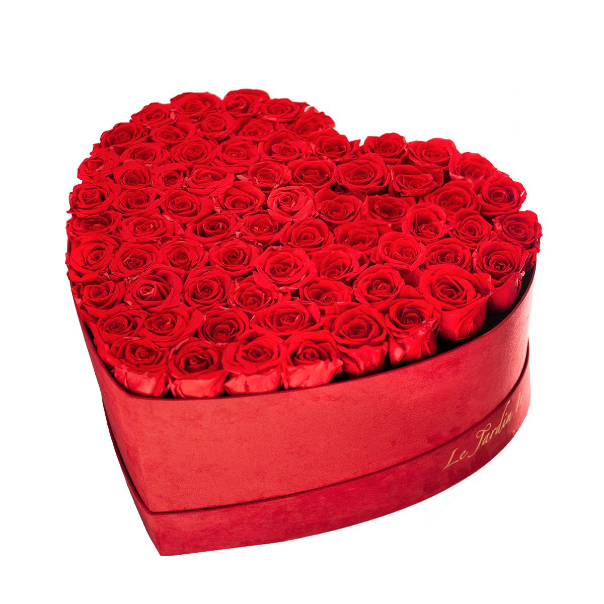 55-65 Red Preserved Roses in A Heart Shaped Box- Medium Heart Luxury Castorite
