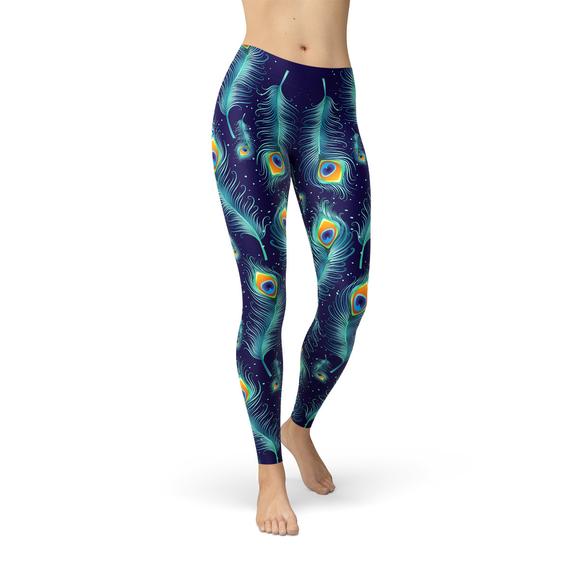 Blue Peacock Feathers Leggings – Happy Being Well