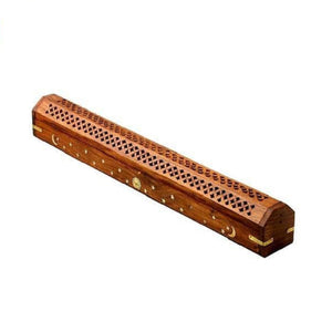 Celestial Wood Incense and cone Burner, Ash Catcher with storage - 18" Alabaster
