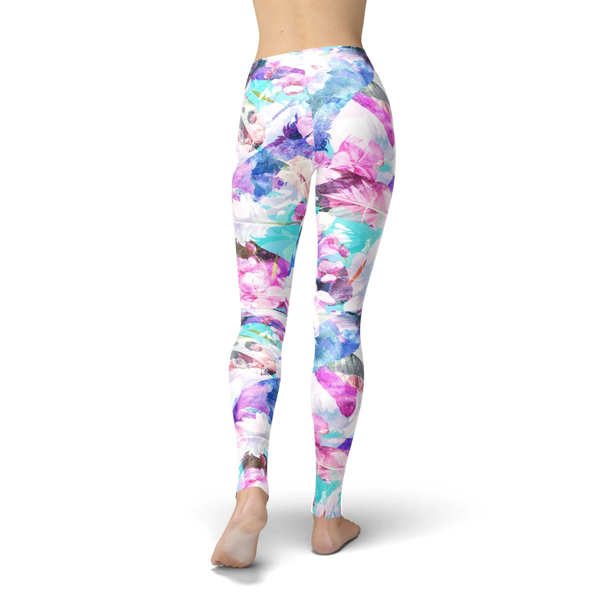 Pink Abstract Floral Women's Leggings, Rose Print Long Yoga Gym Pants- Made  in USA/EU