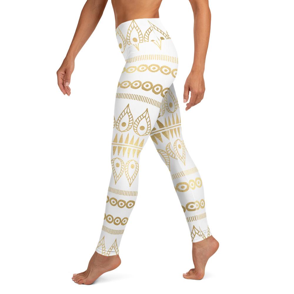 Bohemian Gold White High Waist Yoga Leggings Lavender Millie