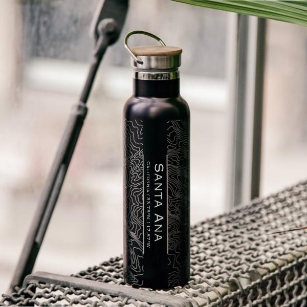 Santa Ana - California Map Bottle with Bamboo Top in Matte Black