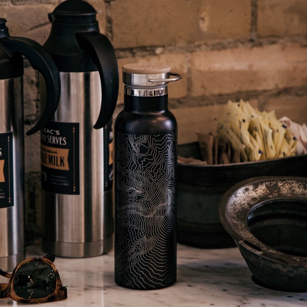 The Woodlands - Texas Map Bottle with Bamboo Top in Matte Black